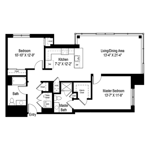 Floor plan for 2 beds, 2 baths, 1259 sqft